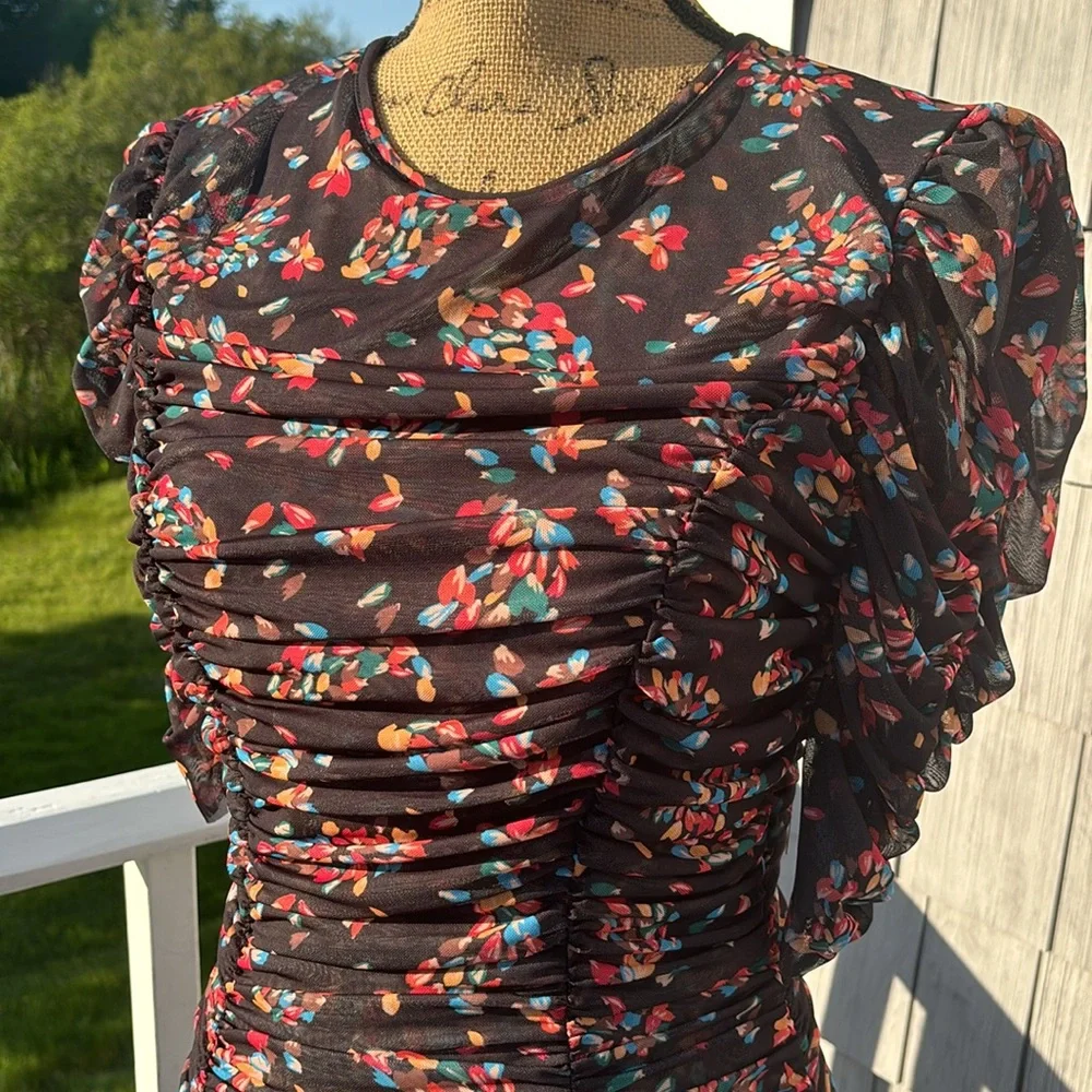Free People Briella Midi Floral Ruched Dress Twilight Combo size S NWT - Picture 5 of 16